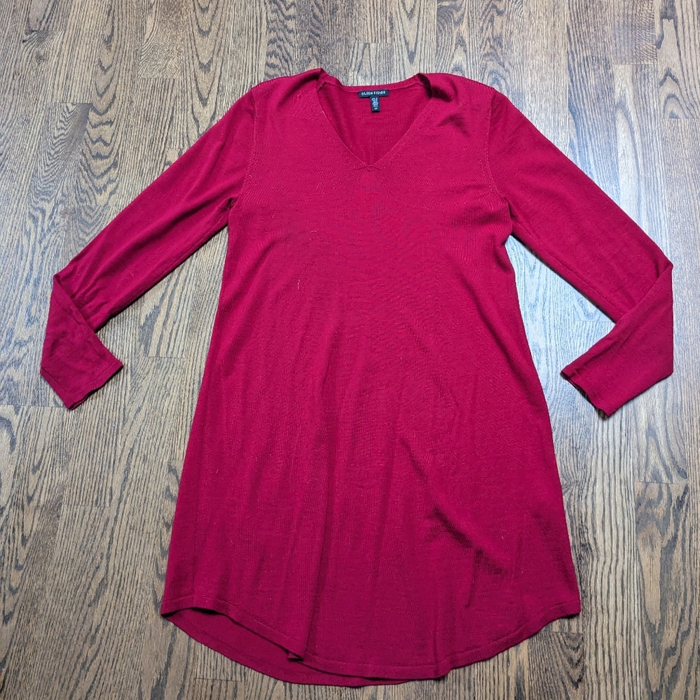 Eileen Fisher Red 100% Merino Wool Dress Sz Small